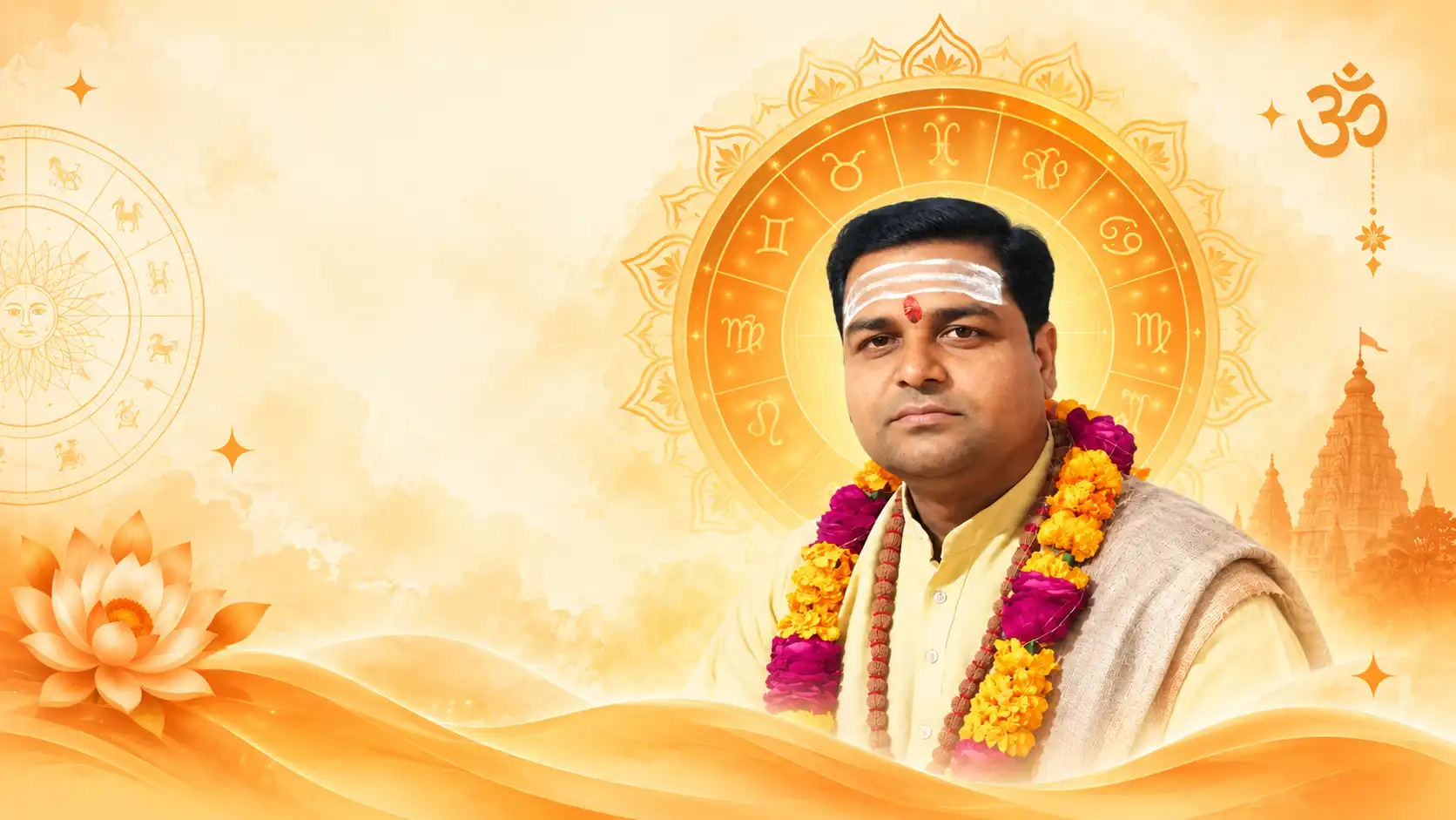 Acharya Sandeep Shastri with a Vedic zodiac wheel